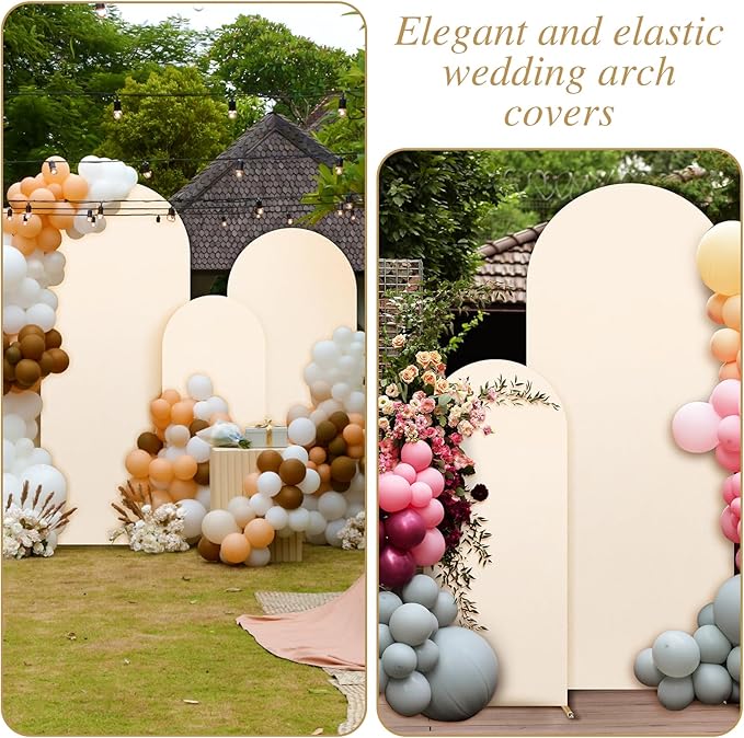 Dofilachy Arch Backdrop - Wedding Arch Backdrop Fabric Set of 3 Stretchy Covers (4FT, 5FT, 6FT, Beige)