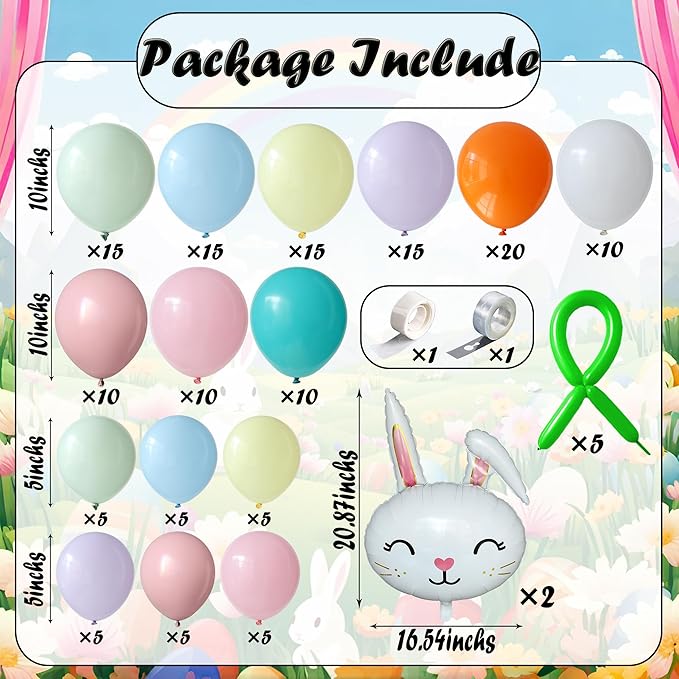 160Pcs Easter Balloon Garland Arch Kit with Bunny & Carrot Foil Balloons, Pastel Balloons for Easter Party, Baby Shower, Spring Birthday, Photo Backdrop Decorations