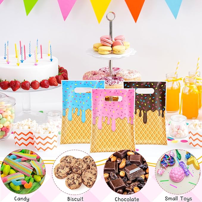 Glenmal 50 Pcs Baseball Ice Cream Drip Party Favors Gift Bags Plastic Ice Cream Baseball Goodie Candy Treat Snack Bags for Birthday Party Supplies