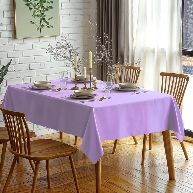 3 Pack Lavender Plastic Tablecloth, 54 X 108Inch Disposable Light Purple Scalloped Easter Table Cloth Waterproof Spring Table Cover for Mother's Day BBQ Picnic Baby Shower Birthday Wedding Decor
