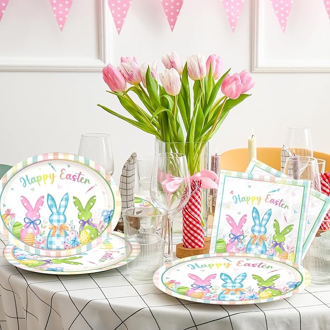 Easter Plates and Napkins,Oval Easter Paper Plates and Napkins 100pcs Oval Bunny Plate and Napkin for easter Party Supplies,Serves 50