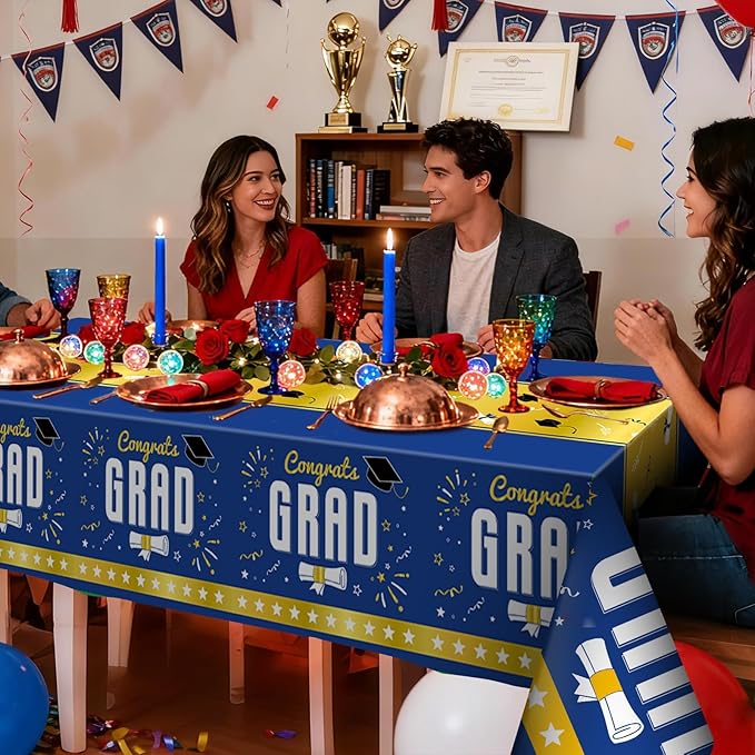 6 Pack Disposable Plastic Tablecloth 54" x 108" Blue Class of 2026 Grad Party Table Cloths Disposable for 6 to 8 Foot Tables Graduation Party Indoor or Outdoor (Graduation Blue)