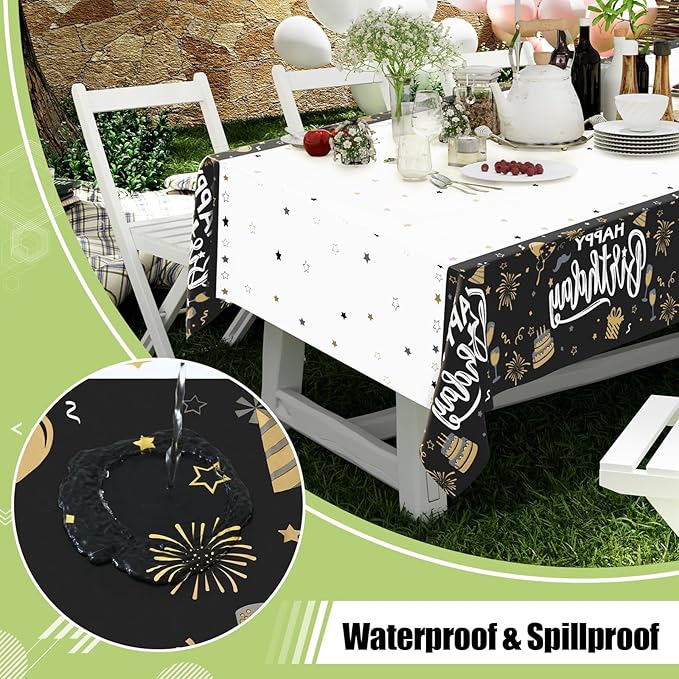Smiry Disposable Table Cloth - 15 Pack, 54 x 108 Inch Waterproof Rectangle Tablecloths for Parties, Decorative Plastic Table Cover, Leakproof & Sturdy, Black & White
