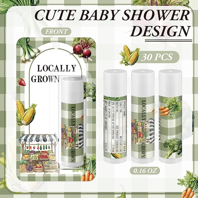 30 Pack Locally Grown Baby Shower Games Prizes Party Gifts Bulk Lip Balms Favors for Winners Adults Guests Gender Reveal Favors Decorations Baby Shower Souvenirs Gift Bags Stuffers