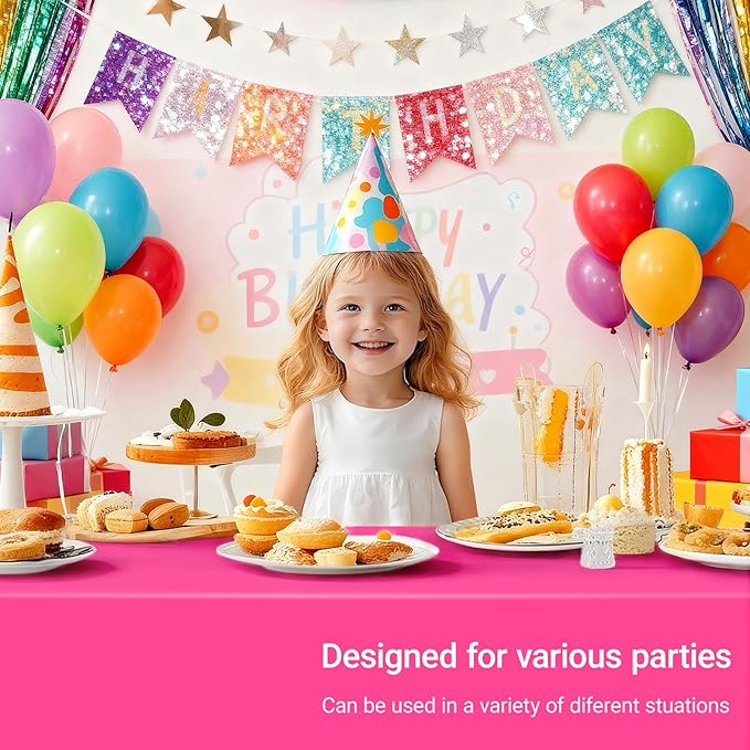 MRJ 3 Pack Hot Pink Disposable Table Cloth 54 x 108 Inch Rectangle Tablecloths for Birthday Party Decorations Plastic Table Cover