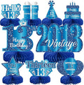 9Pcs 13th Birthday Decorations Blue Silver 13th Birthday Party Decorations for Teens Boys Girls,Happy 13 Years Birthday Honeycomb Centerpieces Table Sign Decor Supplies