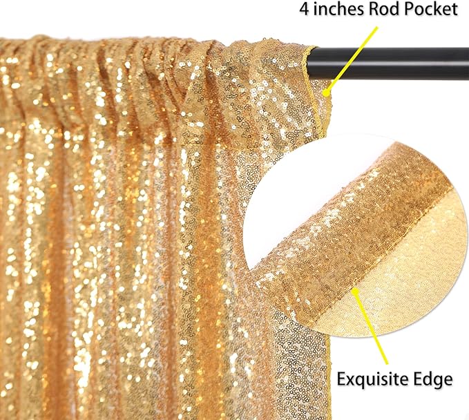 B-COOL Gold Sequin Backdrop Curtain 2 Packs 2ftx8ft Gold Curtains for Wedding Party Backdrop Drapes for Birthday Party Photography Stage Background Decorations