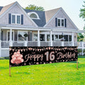 Happy 16th Birthday Banner Decorations for Girls, Rose Gold Sweet 16 Birthday Party Supplies, Funny Sixteen Birthday Yard Sign Decor for Outdoor