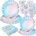 Cunhill 144 Pcs Mermaid Birthday Party Supplies Tableware Includes Mermaids Plates Napkins Cups Spoons Fork Knives for Under The Sea Party Baby Shower Dinnerware Decorations Set