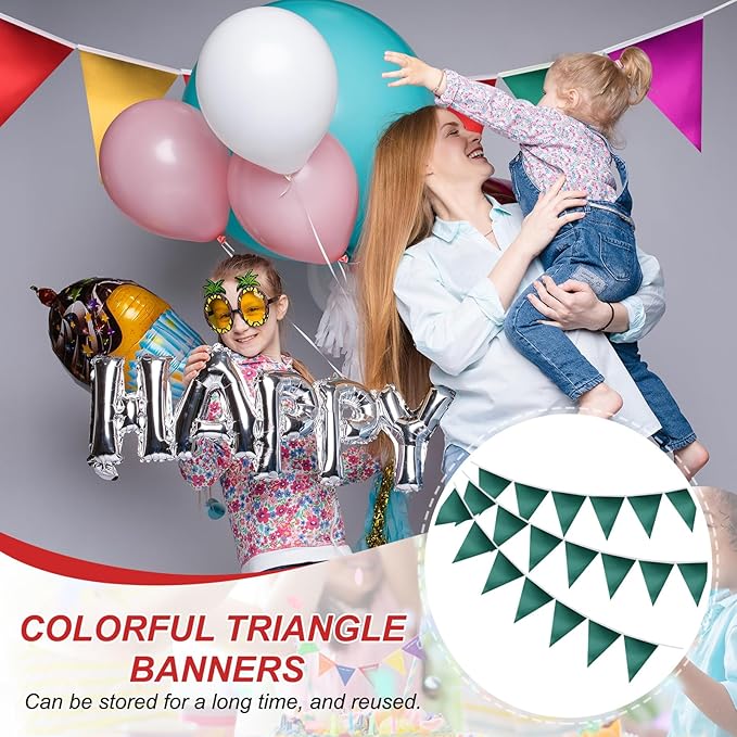 PATIKIL Pennant Banner Flags 33 Ft, 36 Pcs Colorful Triangle Banners Party Banner Bunting Garland String for Graduation Birthday Wedding Outdoor Decoration, Glitters Green