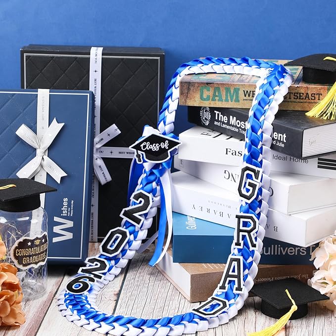 Hotop 2026 Graduation Leis Class of 2026 Grad Ribbon Money Lei Handmade Double Braided Necklace for Graduation Gifts Supplies