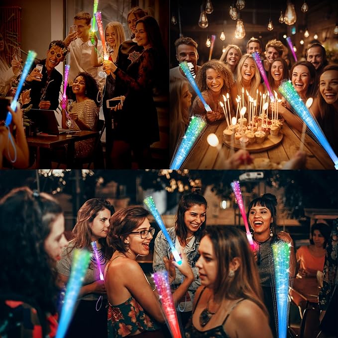 28 PCS Glow Fiber Wands Sticks, LED Light Wands, Glow in The Dark Party Supplies, Fiber Optic Wands, LED Flashing Sticks, Fiber Optic Light Wand Stick for Party, Wedding, Halloween & New Year
