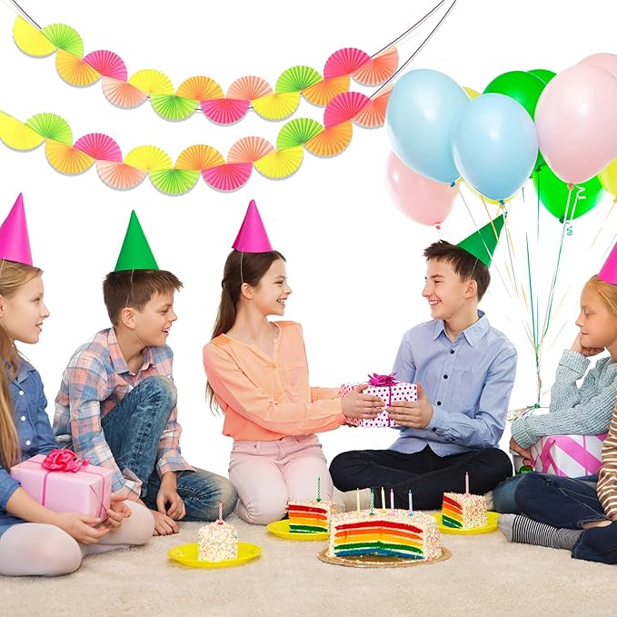 Weekgrat 3 Pack Wedding Paper Fans Garland 15.6ft Colorful Background Ceiling Hanging Decorations Paper Garland Decorations Set for Birthday Party Supplies 3D Bachelorette Party Decoration(Bright)
