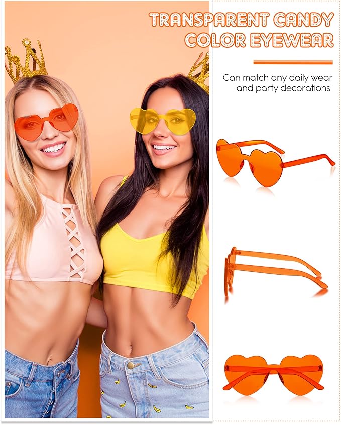 Frienda 20 Pairs Heart Shaped Sunglasses Rimless Candy Color Glasses for Women Men Party Favor