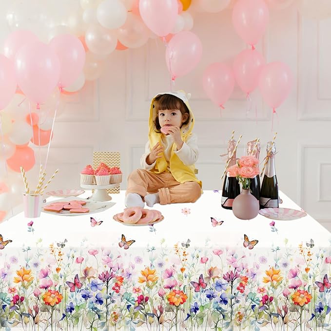 HAKOTI Wildflower Baby Shower Decorations - 3Pcs Wildflower Tablecloth Wildflower Baby in Bloom Party Tablecloth Floral Theme Supplies for Little Wildflower Baby Shower Decorations