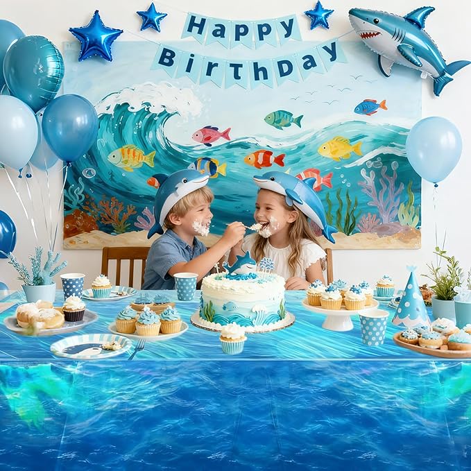 3-Pack Iridescent Wave Pattern Tablecloths, Holographic Shimmering Ocean Blue Disposable Tablecloths, 54 Inches x 108 Inches, Perfect for Summer Beaches, Birthdays, and Pool Party Decorations