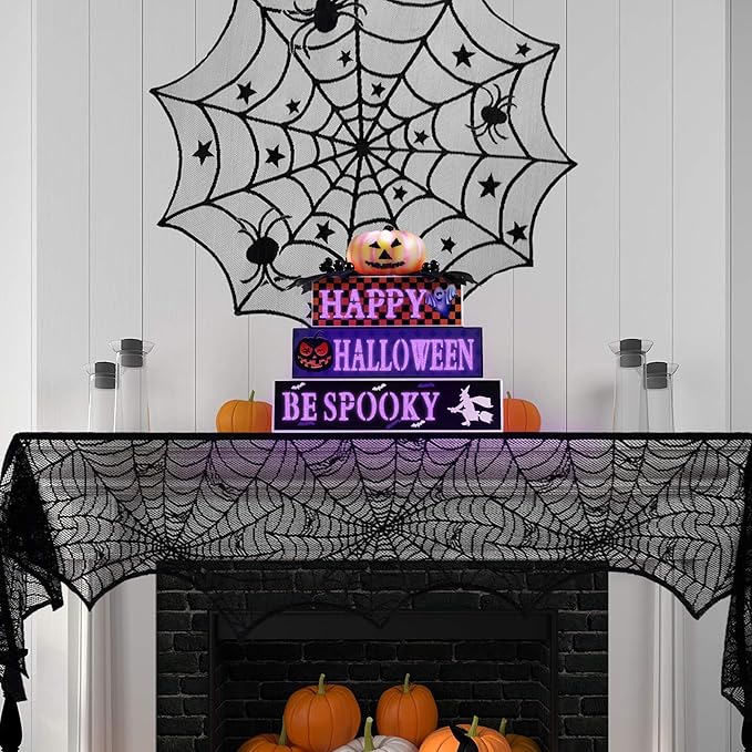 BlcTec Halloween Decorations Indoor, Premium Wood Block Sign with Lighted 3D Letters, Pumpkin, Maples & Berries, Timer Battery Operated Halloween Décor for Home Tabletop, Mantle, Shelf, Tiered Tray