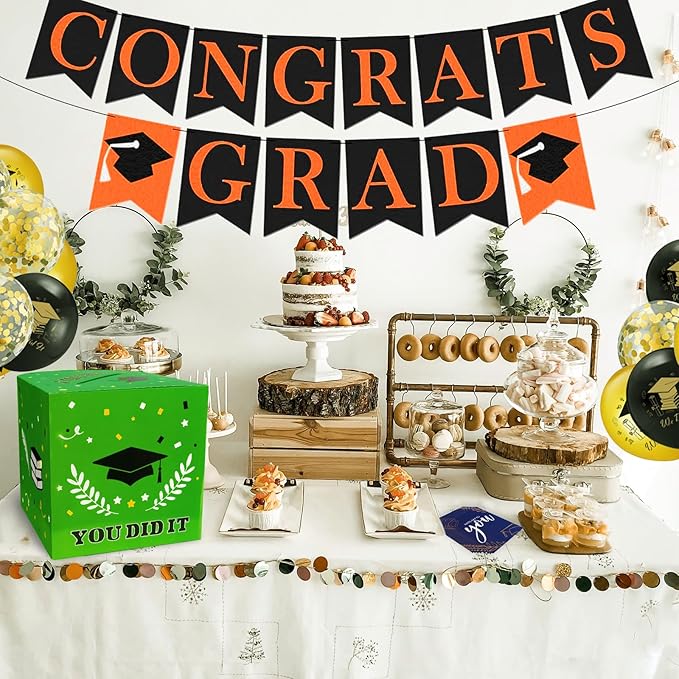 Graduation Card Box, Graduation Party Decorations 2025, Graduation Box, Graduation Card Holder, Foldable Cardboard Congrats Grad Card Gift Box for Graduation Party Supplies Party Favors Green