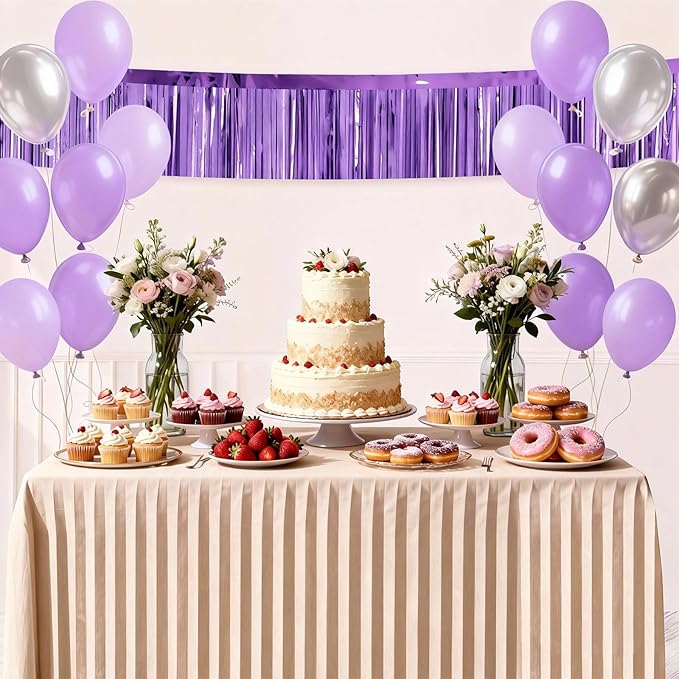 4 Packs Foil Fringe Garland Tinsel Streamers Shiny Wall Hanging Birthday Banner Backdrop for Graduation Wedding Anniversary Celebration Happy Birthday Party Decorations Light Purple