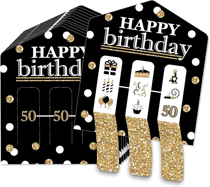 Big Dot of Happiness Adult 50th Birthday - Gold - Birthday Party Game Pickle Cards - Pull Tabs 3-in-a-Row - Set of 12