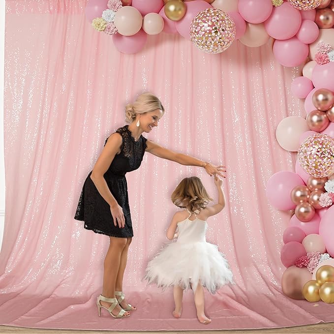 PartyDelight Pink Sequin Backdrop 10x10ft - High Density 3mm Shimmer Sequin Background with 4-Inch Rod Pocket, Sparkly Photography Curtain for Stage, Gala & Large Event Decor