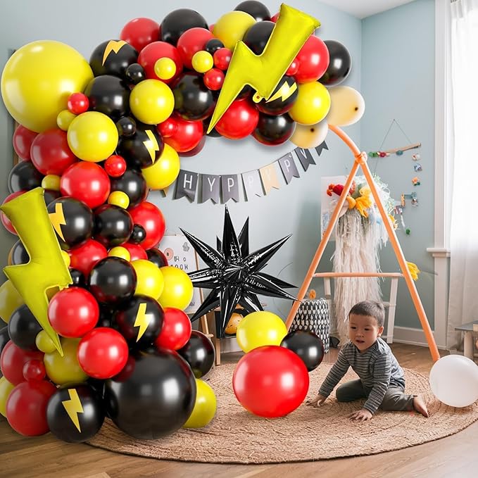 Red Black Yellow Balloon Garland Arch Kit,Fun Theme Birthday Party Decorations,Colorful Character Theme Latex Balloon Arch For Cartoon Ball Baby Shower Birthday Party Supplies