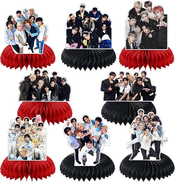 Kpop Theme Party Supplies, 7Pcs 5 Star Party Table Centerpieces, Cake Toppers, Photo Booth Props, for K-Pop Idol Stray Kids Birthday Decorations for Fans Merch