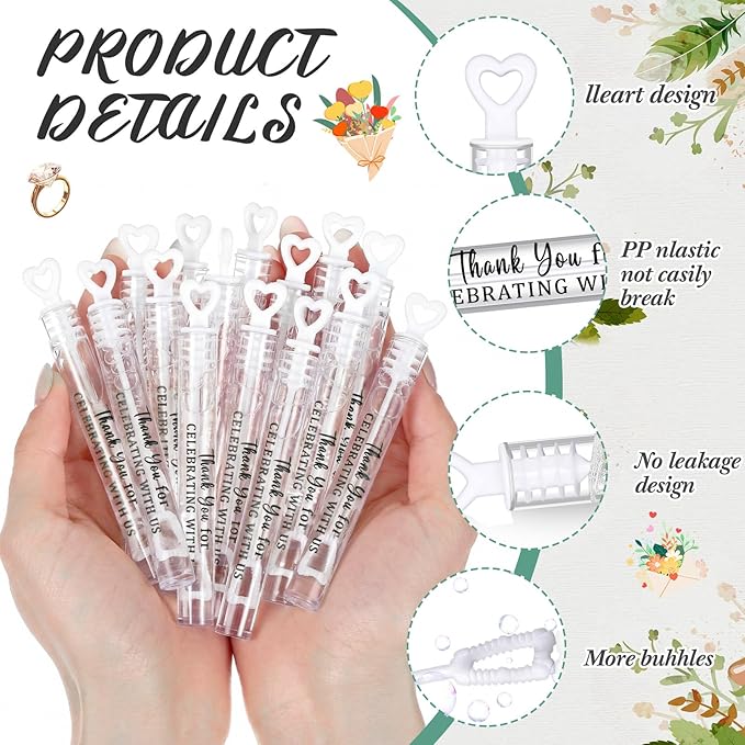 50 Packs Thank You for Celebrating with Us Bubbles Wedding Proposal Table Decorations White Heart Bridal Shower Favors Guests Gifts for Wedding Engagement Birthday Party Supplies(Black)