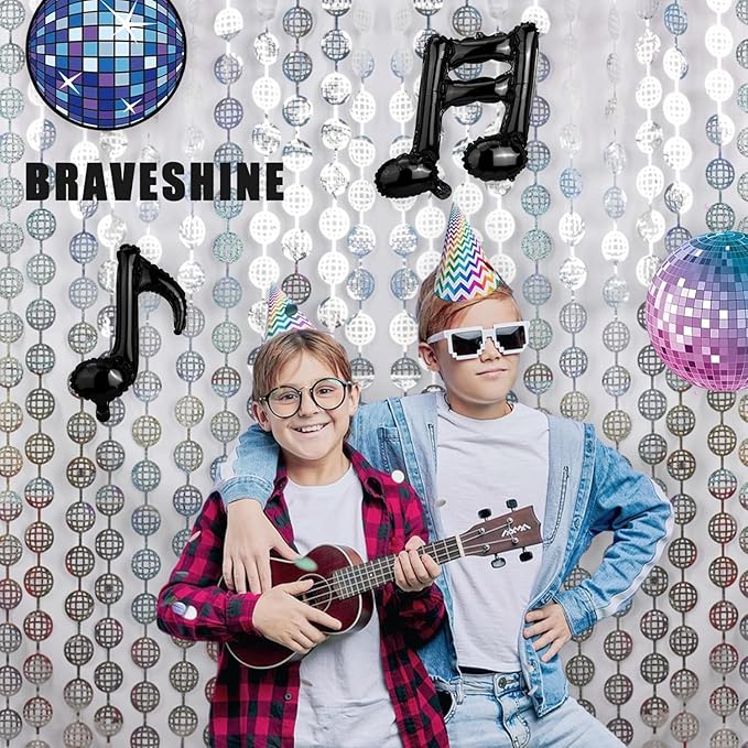 BRAVESHINE Disco Hanging Balls Fringe Backdrop - 2 Pack Silver Tinsel Foil Curtains Streamers for Christmas/70s/80s/90s/Birthdays/Bachelorette/Engagement/Music/Dance/Decades/Disco Party Decorations