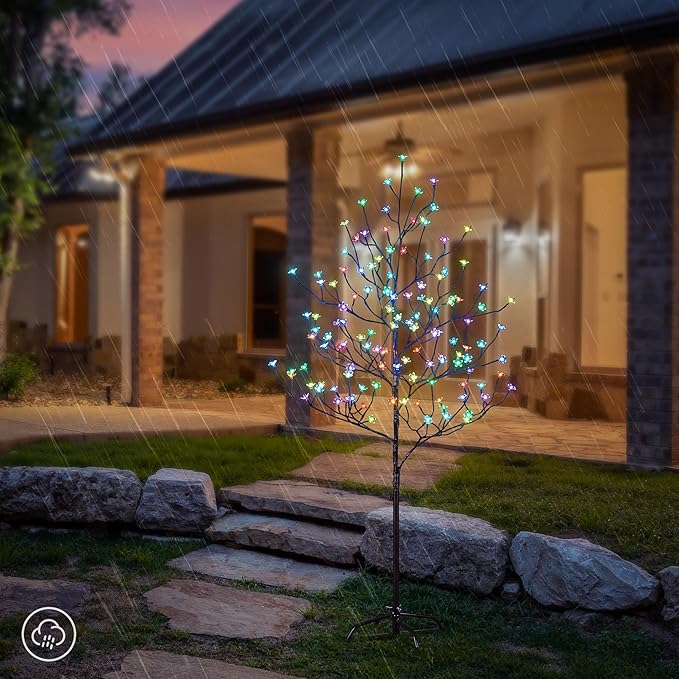 Lightshare 5FT 128L Lighted Cherry Blossom Tree RGB with Remote Control, 16 Color-Changing Modes, Decorate Home Garden, Spring, Summer, Wedding, Party, for Indoor and Outdoor Use