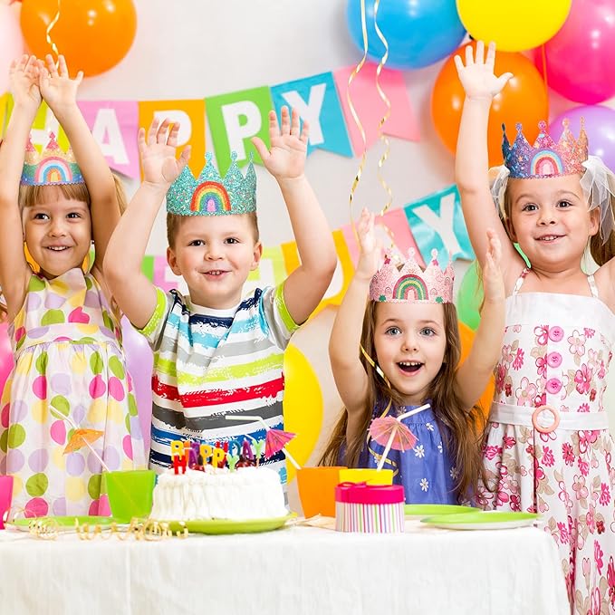 Kathfly Rainbow Birthday Party Hats Crown Headbands for Kids Birthday, Event, Rainbow Theme Party Supplies