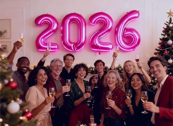 40 Inch Rosy Purple 2026 Number Balloon, Large Foil Number Balloons 2026 Graduation Balloons, New Years Decorations 2026 Rosy Purple