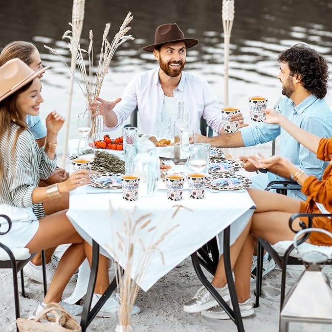 350 Pcs Western Cowboy Baby Shower Party Supplies a Cowboy Is on the Way Baby Shower Paper Plates Napkins Cups Disposable Western Party Tableware Plastic Cutlery Serves 50 Guest