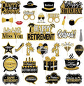 30Pcs Happy Retirement Party Decorations for Men Women, Black Gold Retirement Photo Booth Props, Cheers to Retirement Party Supplies, We Will Miss You Retirement Party Sign