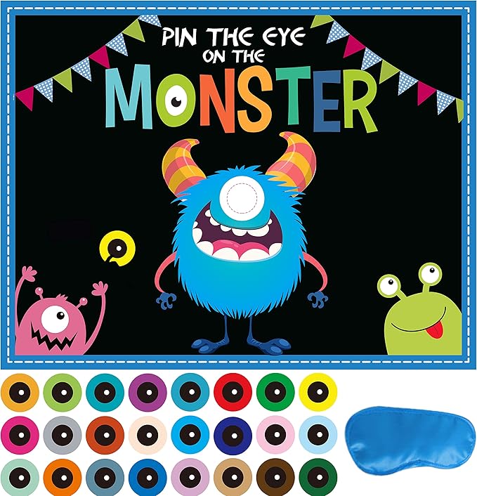 MISS FANTASY Halloween Games Kids - Pin The Eye on The Monster Halloween Party Decorations Gmaes Activities Crafts Supplies for Monster Birthday Family Children Boys Girls Classroom