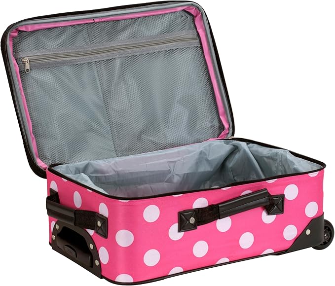 Rockland Fashion Softside 2 Piece Luggage Set, Expandable, (14" Tote/19" Upright), Pink Dot