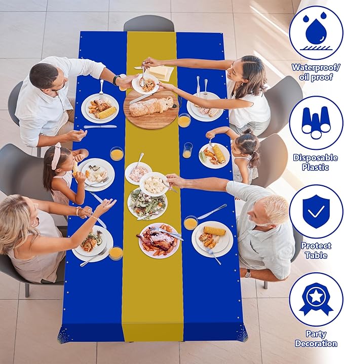 OHOME 4 Pack Disposable Plastic Table Cloths for Parties,Royal Blue and Gold Rectangle Table Covers for Graduation Wedding Birthday Fathers Day Decorations | Christmas Decorations 54" x 108"