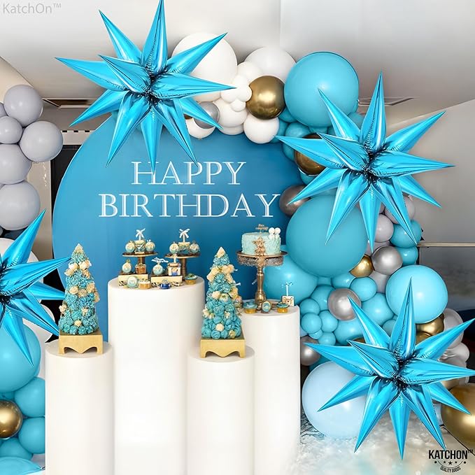 KatchOn, Light Blue Star Cones, 26 Inch - Pack of 50, Turquoise Starburst Balloon for Winter Decorations, Baby Shower, Christmas, Unisex, Number of Pieces 62