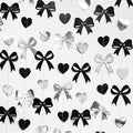 Bow Decorations Siver Black Metallic Glitter Paper Bow Heart Hanging Garland Streamer for Coquette Birthday Valentines Bachelorette Wedding Bridal Shower Anniversary Hen Party Decorations Supplies