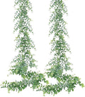 Dolicer 2 Pack Faux Eucalyptus Garland, 12Ft Artificial Vines Fake Hanging Eucalyptus Leaves Greenery Garland for Wedding Backdrop Arch Wall Table Party Indoor Outdoor Decor (Grey Green)