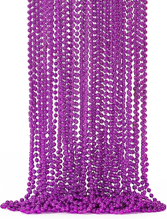 50PCS Mardi Gras Beads, Purple Bead Necklace Party Favors, 33" Necklaces, Festival Parade Throw Accessories for Halloween Mardi Gras Wedding Birthday Celebrations Decorations
