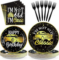 Grencian 96Pcs Classic Car Party Decorations Vintage Car Birthday Plates and Napkins Tableware Sets Old Theme Classic Party Favors for Adult Mens Racing Cars Theme Birthday Supplies Serve 24