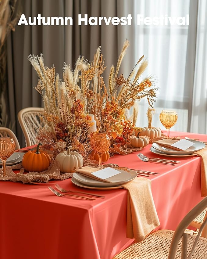 Pureegg Plastic Table Cloth Disposable 8 Pack, 54 x 108 Inch Table Cloths, Halloween Party, Thanksgiving Decorations, Harvest, Fall Tablecloths, Rectangle Tables, Leakproof & Sturdy, Orange