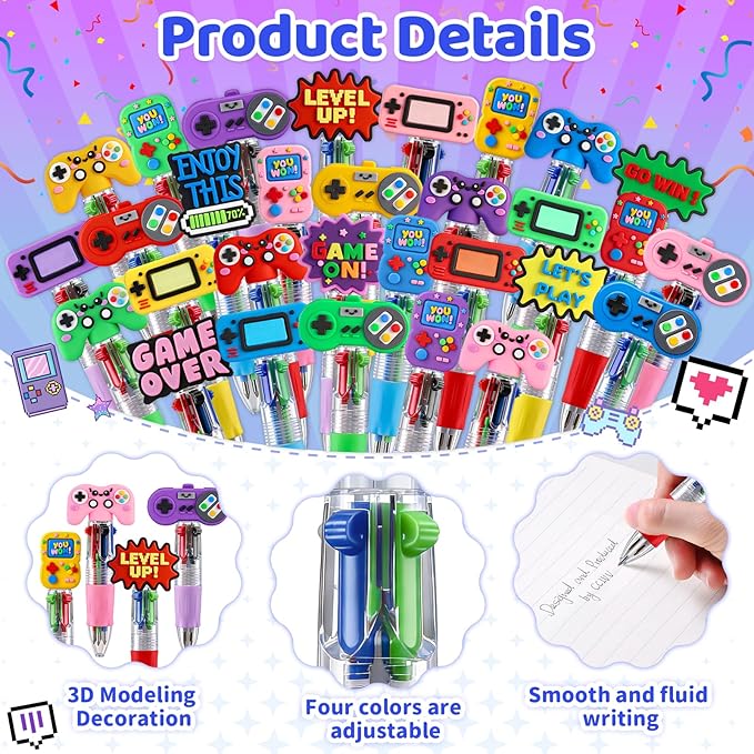 CZWZ 30Pcs Mini Multicolor Pens in One 4-in-1 Cute Pens Bulk for Kids, Ballpoint Pen for Birthdays and Children's Parties, Fun Gifts Assorted Ink Kawaii Pen(Vedio Game)