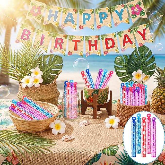 32 Pcs Hibiscus Flower Bubbles Wands Hawaiian Bubble Party Favors for Adult Hawaii Summer Tropical Activity Birthday Gifts Carnival Goody Bag Stuffers Wedding Supplies