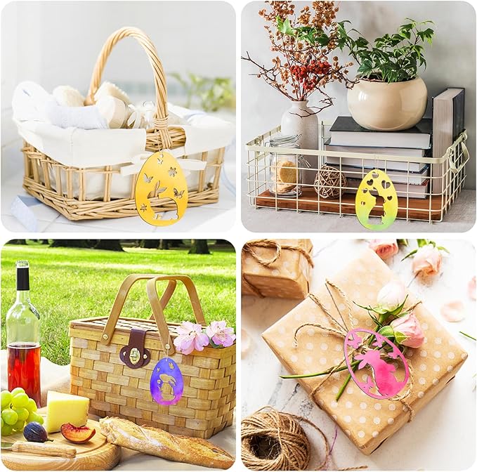 36PCS Wooden Easter Ornaments to Paint, 6 Styles DIY Blank Unfinished Wood Egg Cutouts Ornament for Crafts Hanging Decorations Happy Easter Hallow Egg Rabbit Bunny Butterfly Flower Hen