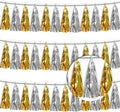3P Gold Silver Metallic Fringe Tassel Banner Garland Foil Tinsel Streamer Wall Hanging Curtain Backdrop Banner for Parade Floats, Graduation Decorations, Father' Day, Halloween, Christmas Decorations