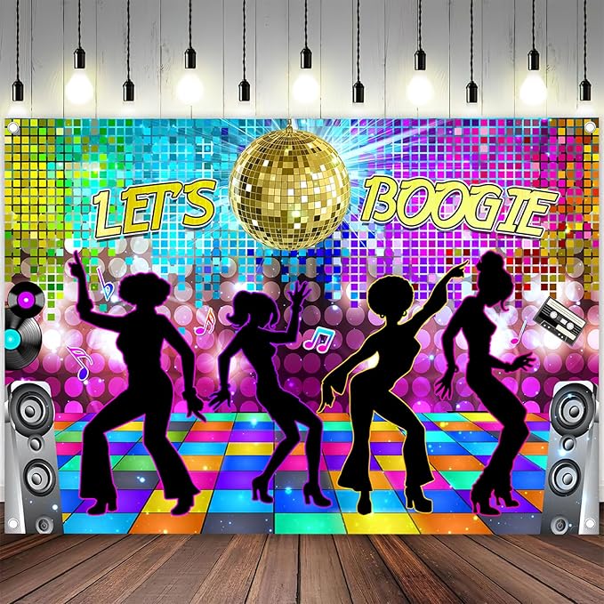 Dance Party Backdrop Retro 80s 90s Theme Stage Dance Ball Music Birthday Party Decoration DJ Photography Background 20X10 ft for Baby Shower Picture Photo Shoot Polyester Fabric, Multi