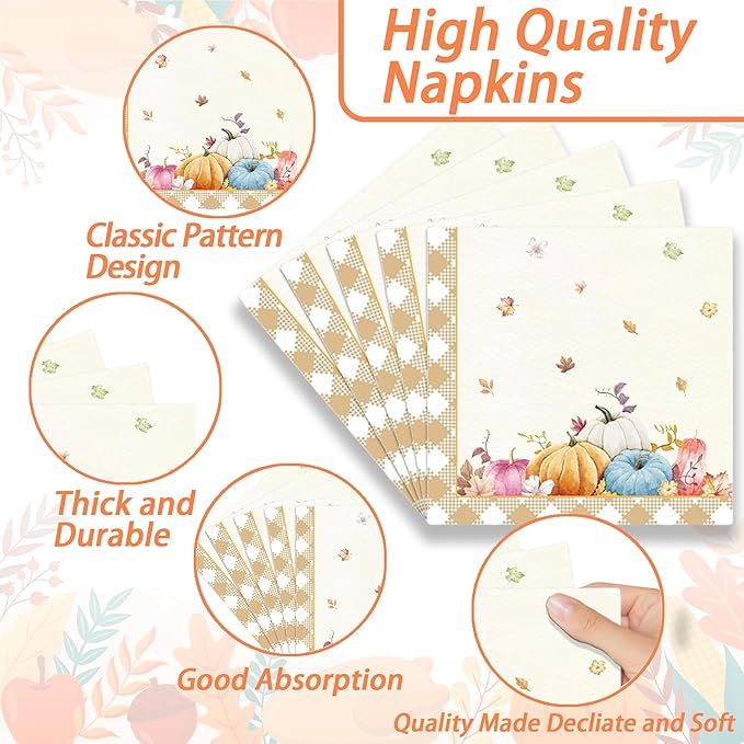 Thanksgiving Party Supplies Decoration Set, 141 Pieces Includes Plates, Napkins, Cups, Tablecloth and Tableware for Thanksgiving Theme Party Decorations, Serves 20