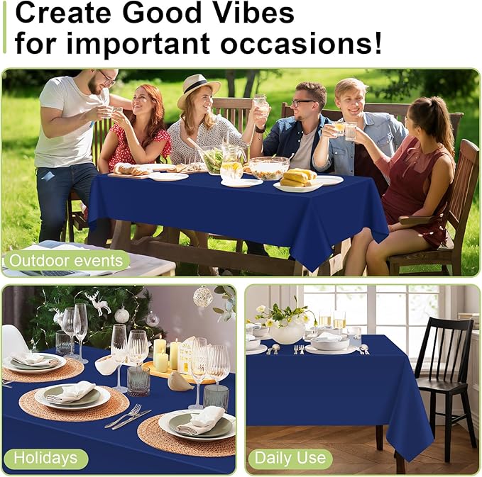 QIKSION Navy Blue Plastic Table Cloth Disposable 3 Pack, 54 x 108 Inch Tablecloths for Party, Graduation, Patriotic, Veterans Day Decorations, Dark Blue Rectangle Table Cover